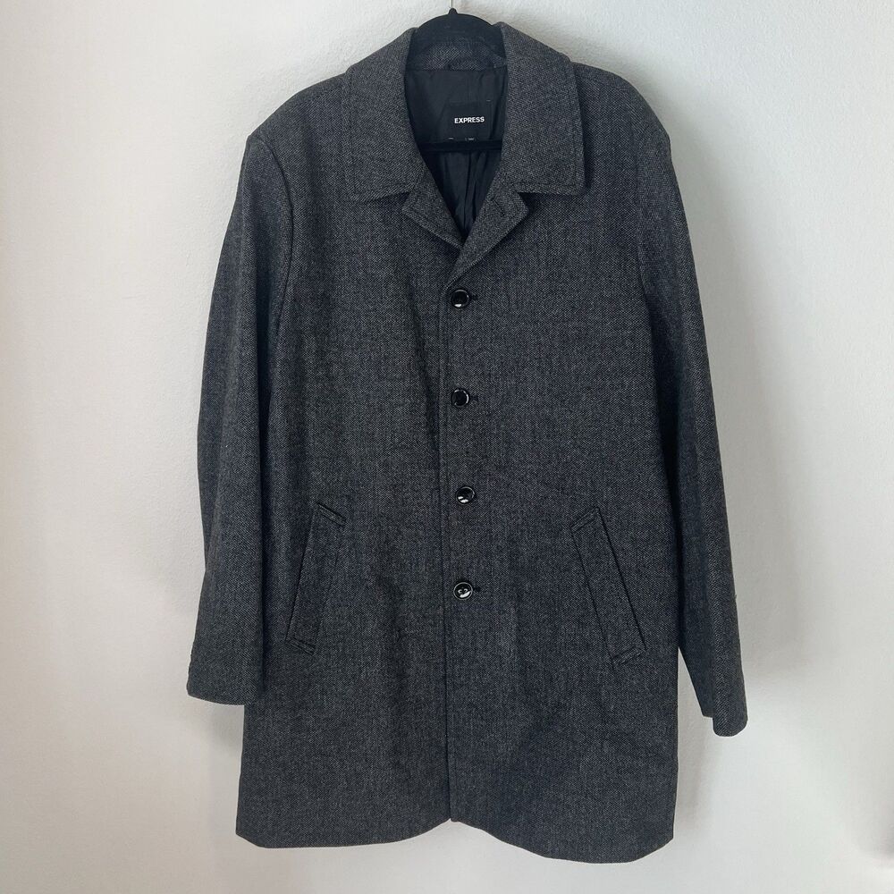 Mens Express Over Top Wool Blend OverCoat Size XL Business Casual Academia